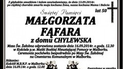 ZMARŁA MAŁGORZATA FĄFARA. ŻYŁA 50 LAT.