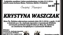 ZMARŁA KRYSTYNA WASZCZAK. ŻYŁA 85 LAT.