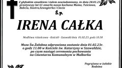 Zmarła Irena Całka. Miała 61 lat.