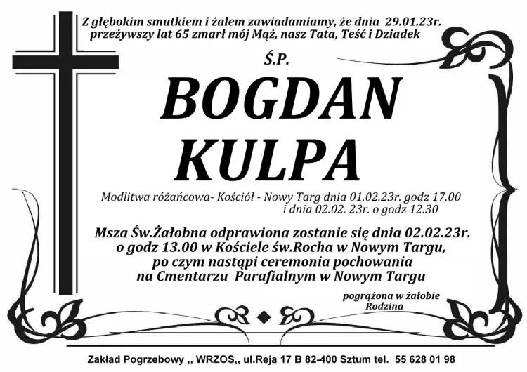 Zmarł Bogdan Kulpa. Żył 65 lat.