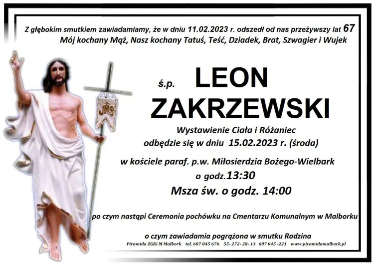 Zmarł Leon Zakrzewski. Żył 67 lat. 