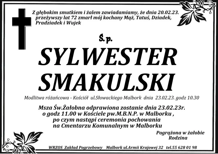 Zmarł Sylwester Smakulski. Miał 72 lata.