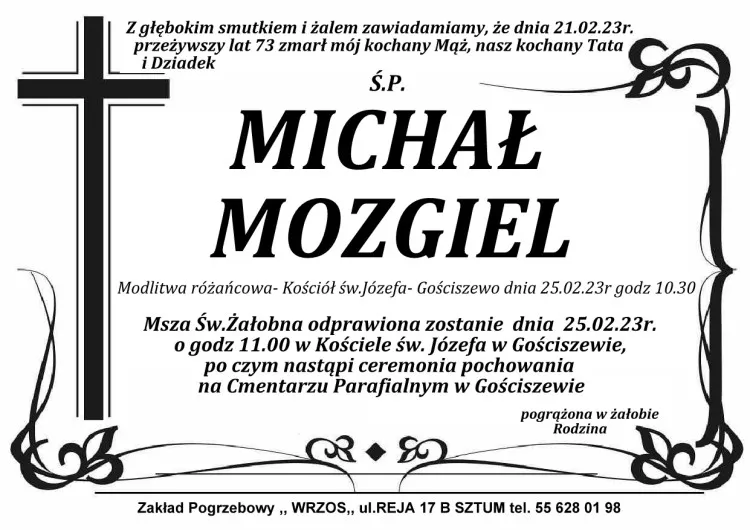 Zmarł Michał Mozgiel. Żył 73 lata. 