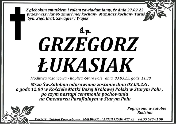 Zmarł Grzegorz Łukasiak. Miał 49 lat.