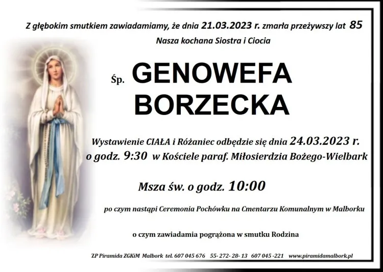 Zmarła Genowefa Borzecka. Miała 85 lat.