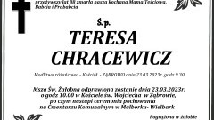 Zmarła Teresa Chracewicz. Żyła 88 lat.