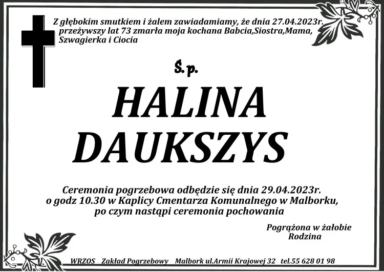 Zmarła Halina Daukszys. Miała 73 lata.