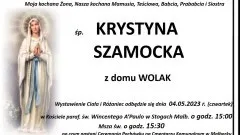 Zmarła Krystyna Szamocka. Żyła 67 lat.
