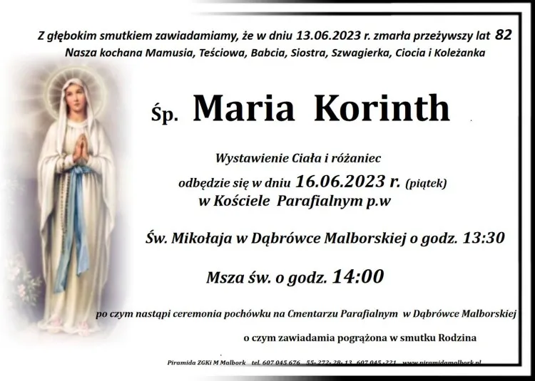 Zmarła Maria Korinth. Żyła 82 lata.