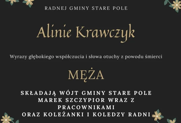 Kondolencje Wójta Gminy Stare Pole, pracowników Urzędu Gminy i radnych.