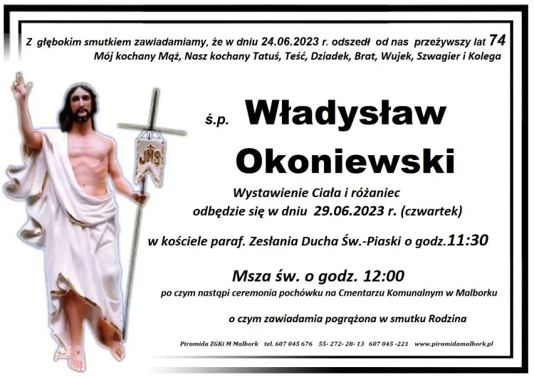 Zmarł Władysław Okoniewski. Żył 74 lata.