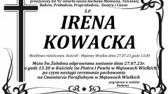 Zmarła Irena Kowacka. Żyła 92 lata.