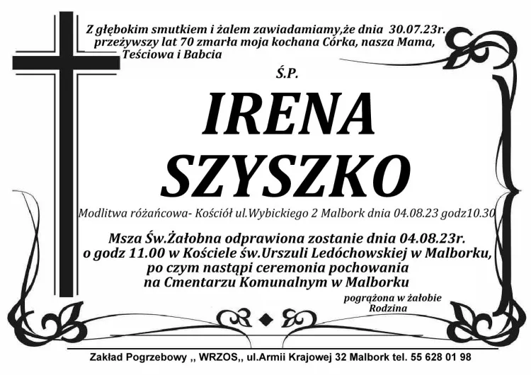 Zmarła Irena Szyszko. Żyła 70 lat.