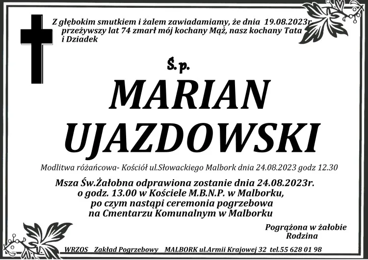 Zmarł Marian Ujazdowski. Żył 74 lata.