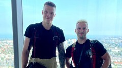 Strażacy z Nowego Dworu Gdańskiego na I Pomorskim Biegu Strażaków po Schodach.