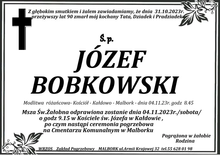 Odszedł Józef Bobkowski. Żył 90 lat.