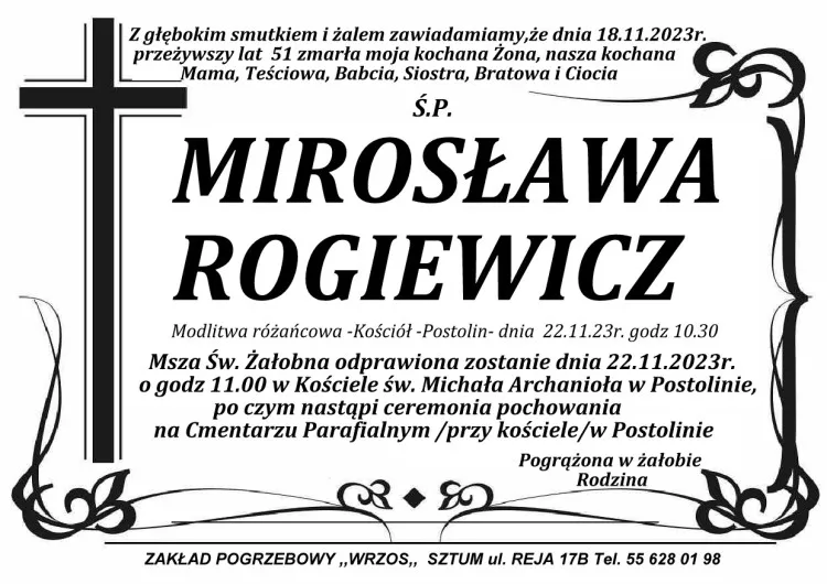 Zmarła Mirosława Rogiewicz. Żyła 51 lat.