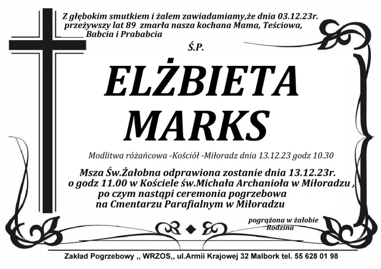 Zmarła Elżbieta Marks. Miała 89 lat.