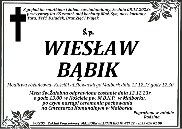 Zmarł Wiesław Bąbik. Miał 65 lat.