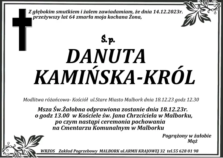 Odeszła Danuta Kamińska - Król. Miała 64 lata.