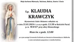 Zmarła Klaudia Krawczyk. Żyła 80 lat.