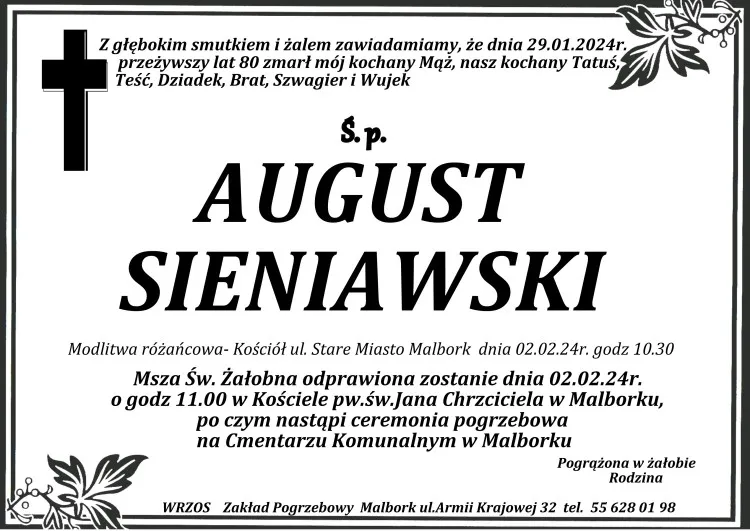 Zmarł August Sieniawski. Żył 80 lat.