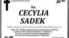 Zmarła Cecylia Sadek. Miała 90 lat.