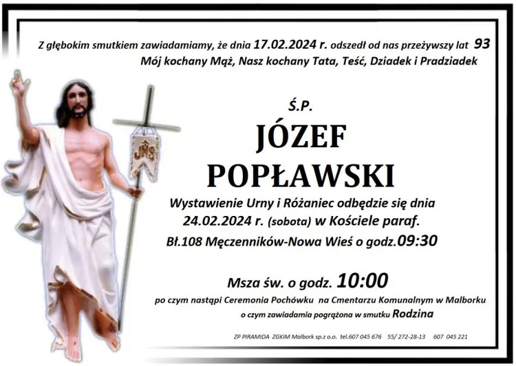 Zmarł Józef Popławski. Miał 93 lata.