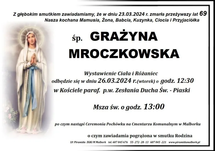 Odeszła Grażyna Mroczkowska. Żyła 69 lat.