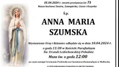 Zmarła Anna Maria Szumska. Miała 73 lata.