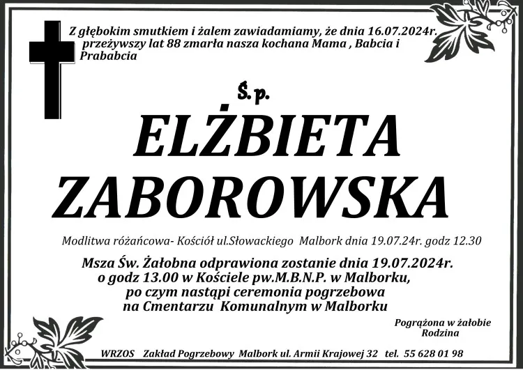 Zmarła Elżbieta Zaborowska. Żyła 88 lat.