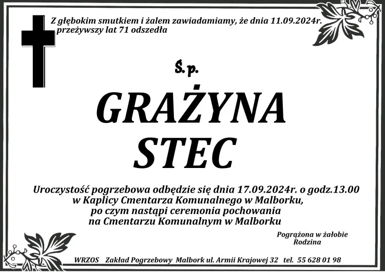 Zmarła Grażyna Stec. Miała 71 lat.