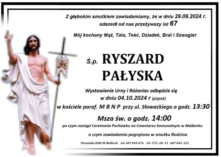 Zmarł Ryszard Pałyska. Żył 67 lat.