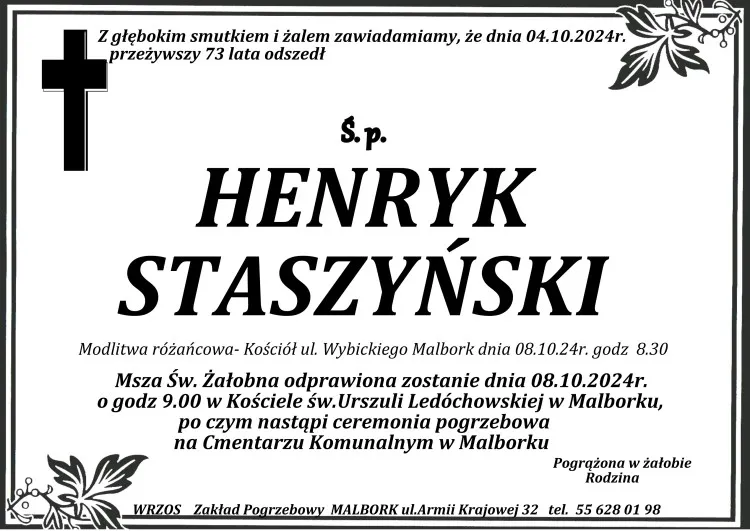 Zmarł Henryk Staszyński. Miał 73 lata.