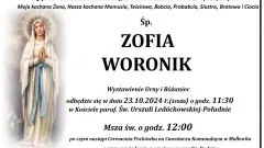 Zmarła Zofia Woronik. Miała 74 lata.