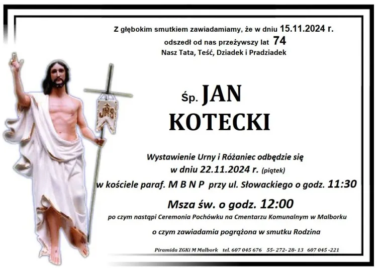 Zmarł Jan Kotecki. Miał 74 lata.