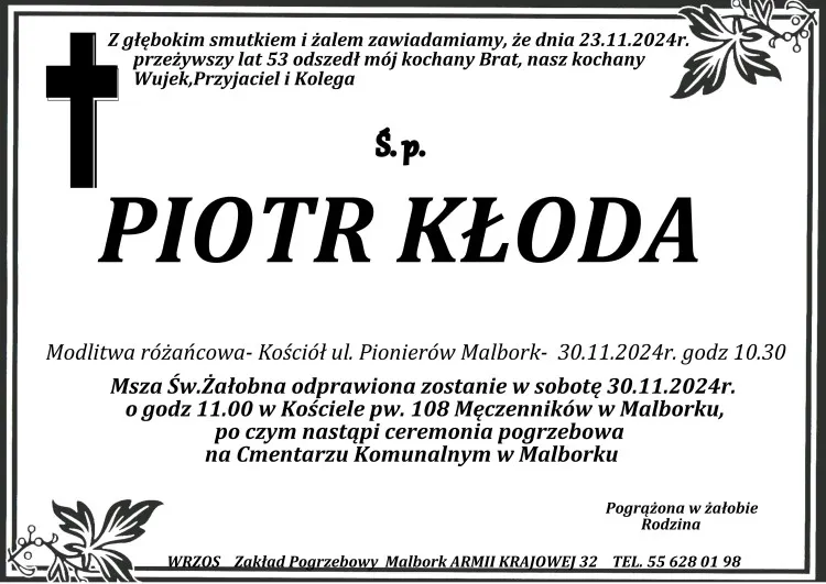 Zmarł Piotr Kłoda. Miał 53 lata.