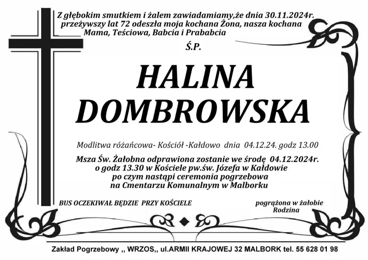 Zmarła Halina Dombrowska. Miała 72 lata.