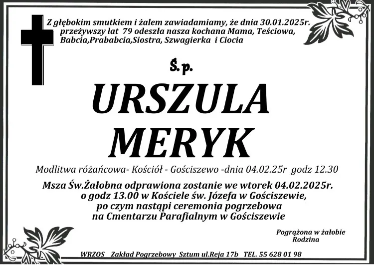 Zmarła Urszula Meryk. Miała 79 lat.