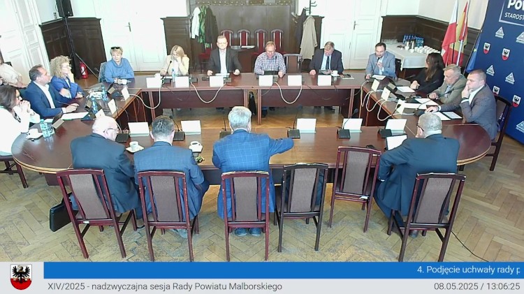 XIV nadzwyczajna sesja Rady Powiatu Malborskiego. Zobacz wideo 08.05.2025