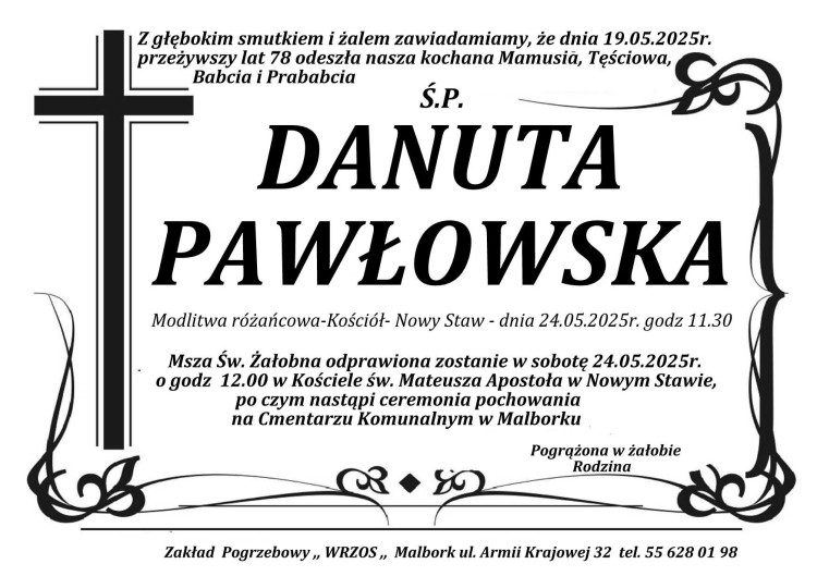 Zmarła Danuta Pawłowska. Miała 78 lat.