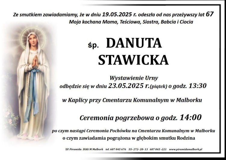 Zmarła Danuta Stawicka. Żyła 67 lat.