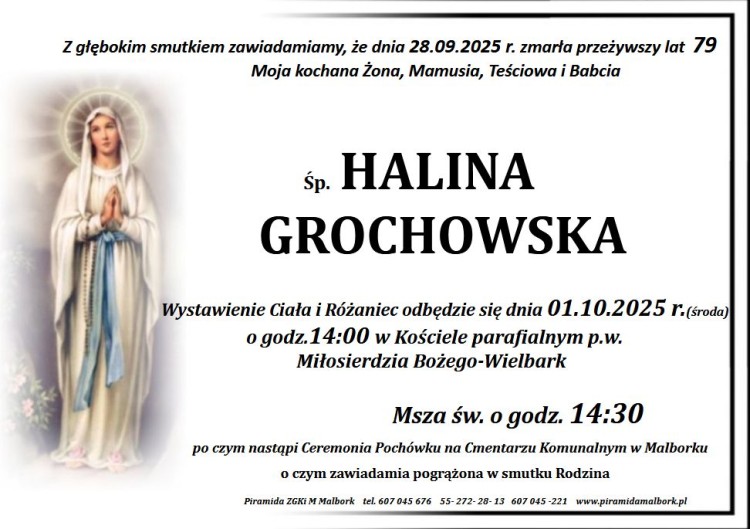 Zmarła Halina Grochowska. Miała 79 lat.