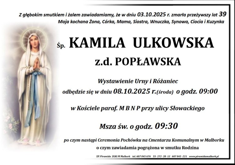 Zmarła Kamila Ulkowska. Miała 39 lat.