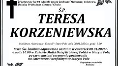 Zmarła Teresa Korzeniewska. Żyła 81 lat.