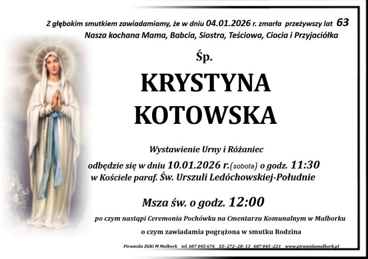 Zmarła Krystyna Kotowska. Miała 63 lata.