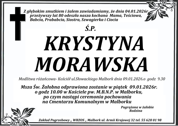 Zmarła Krystyna Morawska. Miała 80 lat.