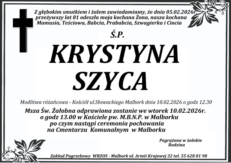 Zmarła Krystyna Szyca. Miała 81 lat.