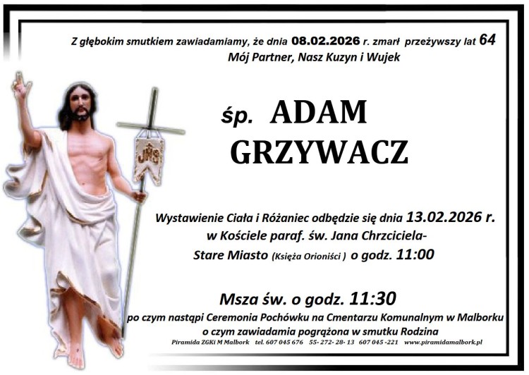Zmarł Adam Grzywacz. Żył 64 lata.