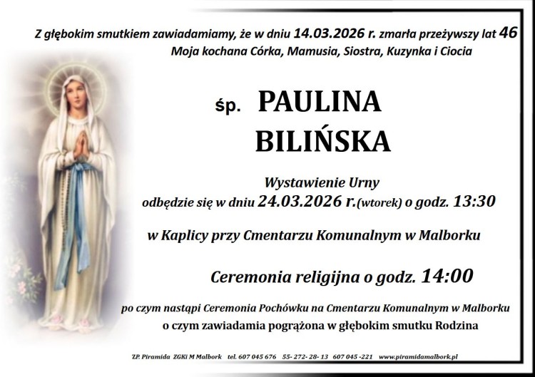 Zmarła Paulina Bilińska. Miała 46 lat.